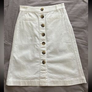 Ann Taylor White Denim Skirt with Button Detail